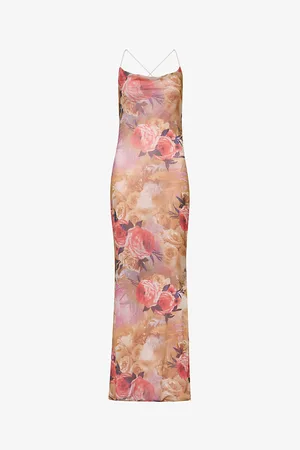 Gracejacob Womens Elizabeth Rose Floral-Print Mesh Maxi Dress