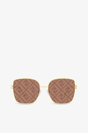 Fendi Womens Fe40013U Rectangle-Shape Logo-Lens Metal Sunglasses