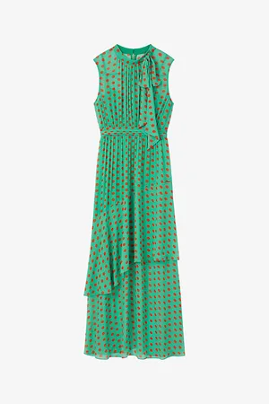 LK Bennett Womens Robyn Spot-Print Tie-Neck Woven Maxi Dress