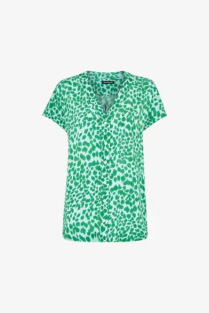 Whistles Womens Smooth Leopard-Print Short-Sleeve Woven Blouse