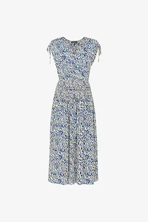 Whistles Womens Flaming Leopard-Print V-Neck Woven Midi Dress