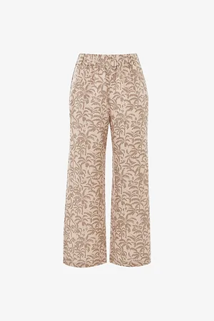 Whistles Womens Palm-Print Elasticated-Waist Linen-Blend Trousers