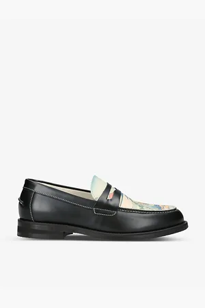 Duke & Dexter Mens Wilde Graphic-Print Leather Penny Loafers