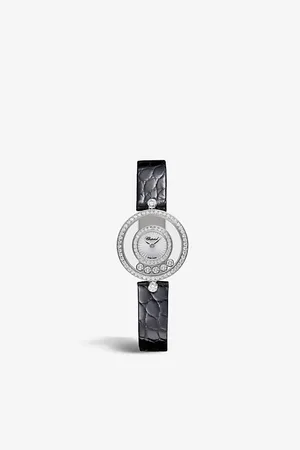 Chopard 203957-1214 Happy Diamonds 18ct White-Gold, 0.91ct Full-Cut Diamond and Alligator-Embossed Leather Quartz Watch