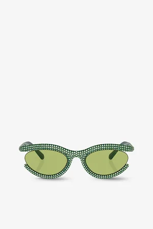 Swarovski Sk6006 Crystal-Embellished Oval-Frame Metal Sunglasses