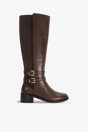 Dune Womens Tatter Double-Buckle Flat Leather Knee-High Boots