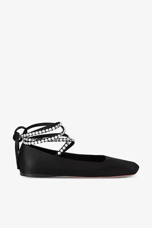 Amina Muaddi Womens Ane Crystal-Embellished Satin Ballet Flats