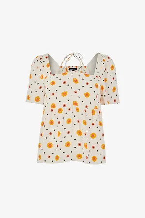 Whistles Womens Flower Diamond Floral-Print Tie-Detail Woven Top