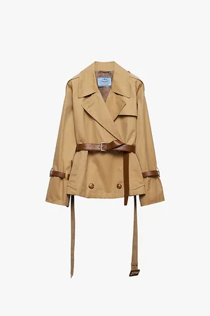Prada Womens Twill-Weave Belted Cotton Trench Coat