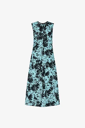 Whistles Womens Pansy Graphic-Print Slim-Fit Stretch-Cotton Midi Dress