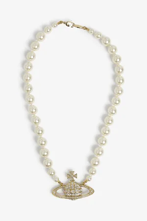 Vivienne Westwood Womens Bas Relief Yellow-Gold Tone Brass, Pearl and Swarovski Crystal Necklace