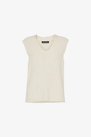 Whistles Womens V-Neck Relaxed-Fit Cotton-Blend Tank