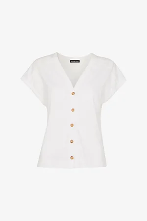 Whistles Womens Aubrie Button-Through V-Neck Cotton Top