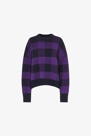 Whistles Womens Checked Relaxed-Fit Stretch Wool-Blend Jumper