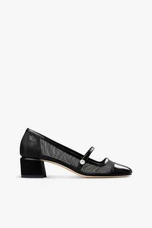 Jimmy Choo Womens Elisa 45 Mesh and Patent-Leather Heeled Courts