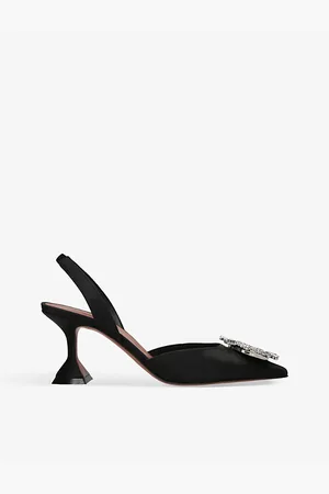 Amina Muaddi Womens Begum Crystal-Embellished Slingback Satin Courts