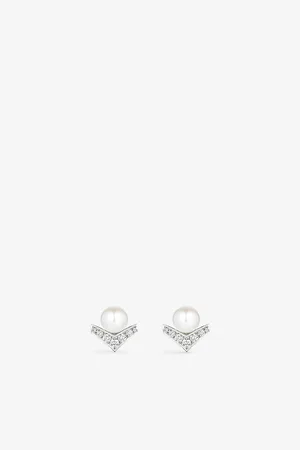 CHAUMET Joséphine Aigrette 18ct White-Gold, 0.15 Brilliant Cut Diamonds and 1.70ct Pearl Stud Earrings