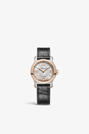 Chopard Happy Sport 18ct Rose Gold, Stainless-Steel, Alligator-Embossed Leather and 0.14ct Diamond Self-Winding Mechanical Watch