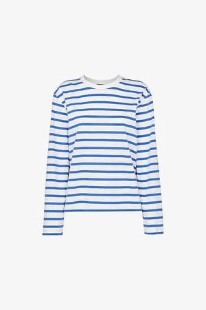 Whistles Womens Relaxed Fit Striped Cotton-Jersey Top