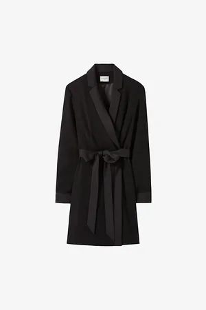 Claudie Pierlot Womens Lapel-Collar Tie-Waist Woven Mini Dress