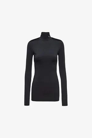 Prada Womens Logo-Plaque Turtleneck Jersey Jumper