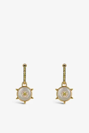 Nadine Aysoy Celeste 18ct Yellow-Gold, 0.07ct Diamonds, 0.53ct Yellow Sapphire and 10.27ct Jade Huggie Earrings