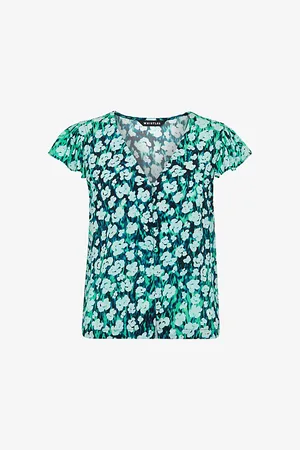 Whistles Womens Floral-Print Ruffle-Sleeve Woven Top
