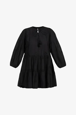 Seafolly Womens Embroidered Puff-Sleeves Cotton Mini Dress