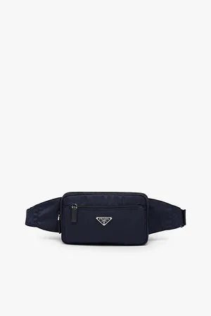 Prada Mens Brand-Plaque Re-Nylon and Saffiano-Leather Belt Bag