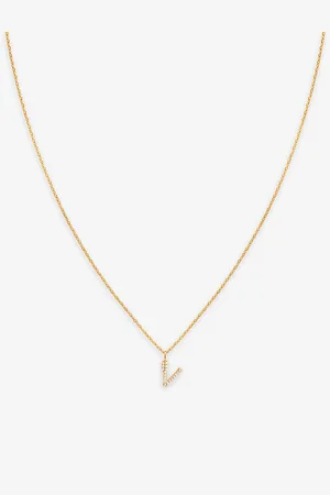 Astrid & Miyu Womens Initial V 18ct Yellow Gold-Plated Sterling-Silver and Cubic Zirconia Pendant Necklace