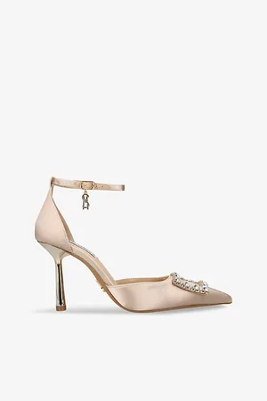 Steve Madden Womens Accession Crystal-Buckle Heeled Satin Sandals