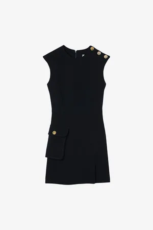 Sandro Womens Extra Large-Pocket Buttoned Stretch-Crepe Mini Dress