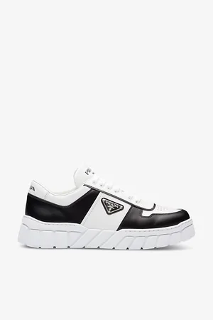 Prada Mens Colour-Blocked Brand-Plaque Leather Mid-Top Platform Trainers
