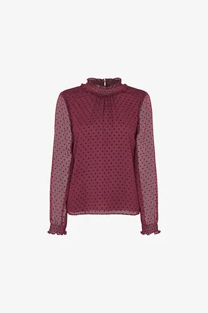 Whistles Womens Dobby Velvet Spot-Embroidered Woven Blouse
