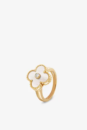 Van cleef Vintage Alhambra Yellow-Gold, Mother-Of-Pearl and 0.06ct Brilliant-Cut Diamond Ring