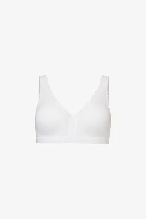 Hanro Womens Triangle-Cup Lace-Trim Stretch-Cotton Bra