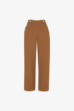 Whistles Womens Emily Button-Embellished Straight-Leg High-Rise Cotton Trousers