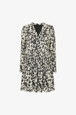 Whistles Womens Riley Floral-Print Shirred Woven Mini Dress