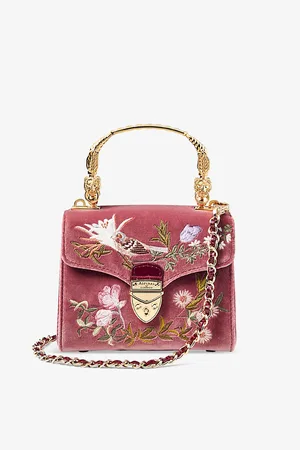 ASPINAL OF LONDON Womens Mayfair Mini Bird-Embellished Velvet Leather Shoulder Bag
