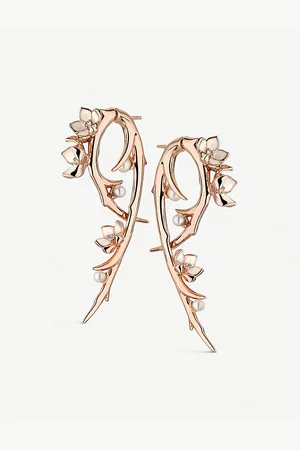 SHAUN LEANE Cherry Blossom Hook Pearl, Diamond and Rose-Gold Vermeil Earrings