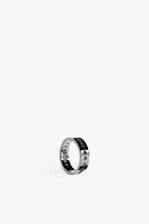 APM Monaco Mens Morse Code Sterling-Silver and Cubic Zirconia Ring