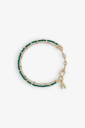 ASTLEY CLARKE Womens Biography Wishbone-Charm Malachite 18ct Gold-Vermeil Bracelet