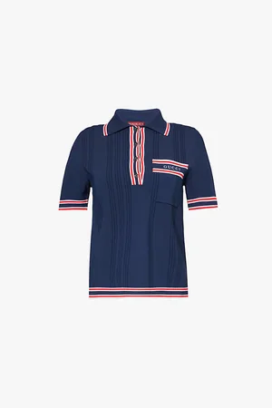 Gucci Womens Brand-Embroidered Short-Sleeved Woven-Blend Polo Shirt