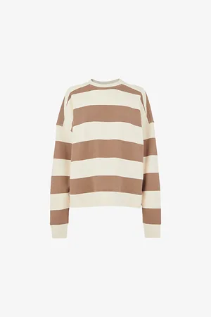 Whistles Womens Stripe-Pattern Relaxed-Fit Cotton Sweatshirt