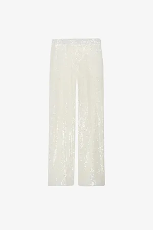 Claudie Pierlot Womens Sequin-Embellished Wide-Leg Mid-Rise Stretch-Woven Trousers