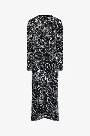 Ro&Zo Womens Animal-Print Ruched Stretch-Woven Midi Dress