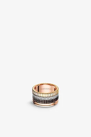 Boucheron Mens Quatre Classique 18ct Yellow-Gold, White-Gold, Pink-Gold and 0.49ct Diamond Ring