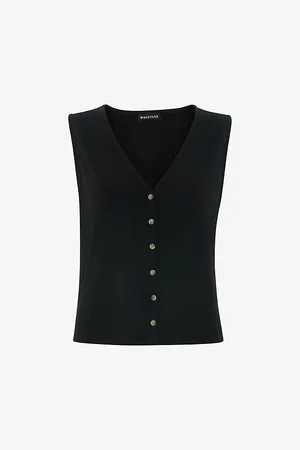 Whistles Womens Ribbed Buttoned V-Neck Stretch-Woven Vest