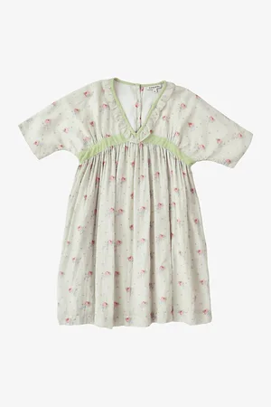 Caramel Asparagus Rose Bouquet-Print Cotton-Voile Dress 3-12 Years