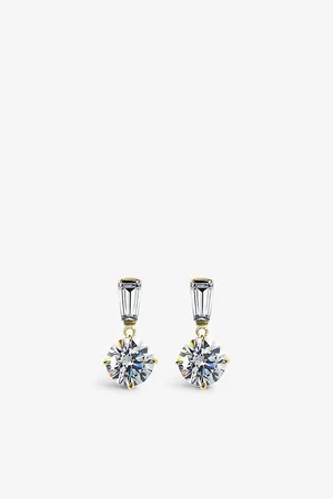 CARAT* London Womens Athena 9ct White- and Cubic Zirconia Drop Earrings